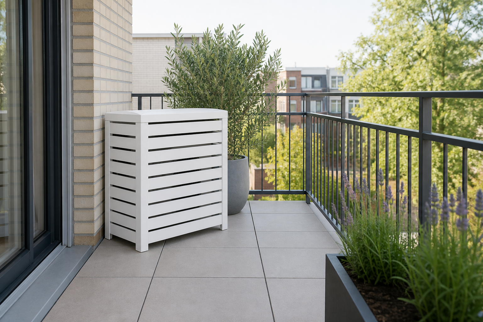 Compacte witte airco behuizing