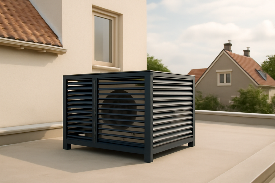 Airco omkasting op een plat dak (illustratie)